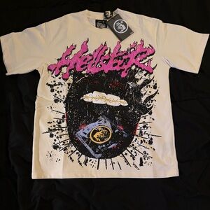 White Graphic T-Shirt with Pink and Black Design